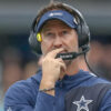 Dallas Cowboys coach Brian Schottenheimer during an NFL football game against the Carolina Panthers at Bank of America Stadium in Charlotte, N.C.